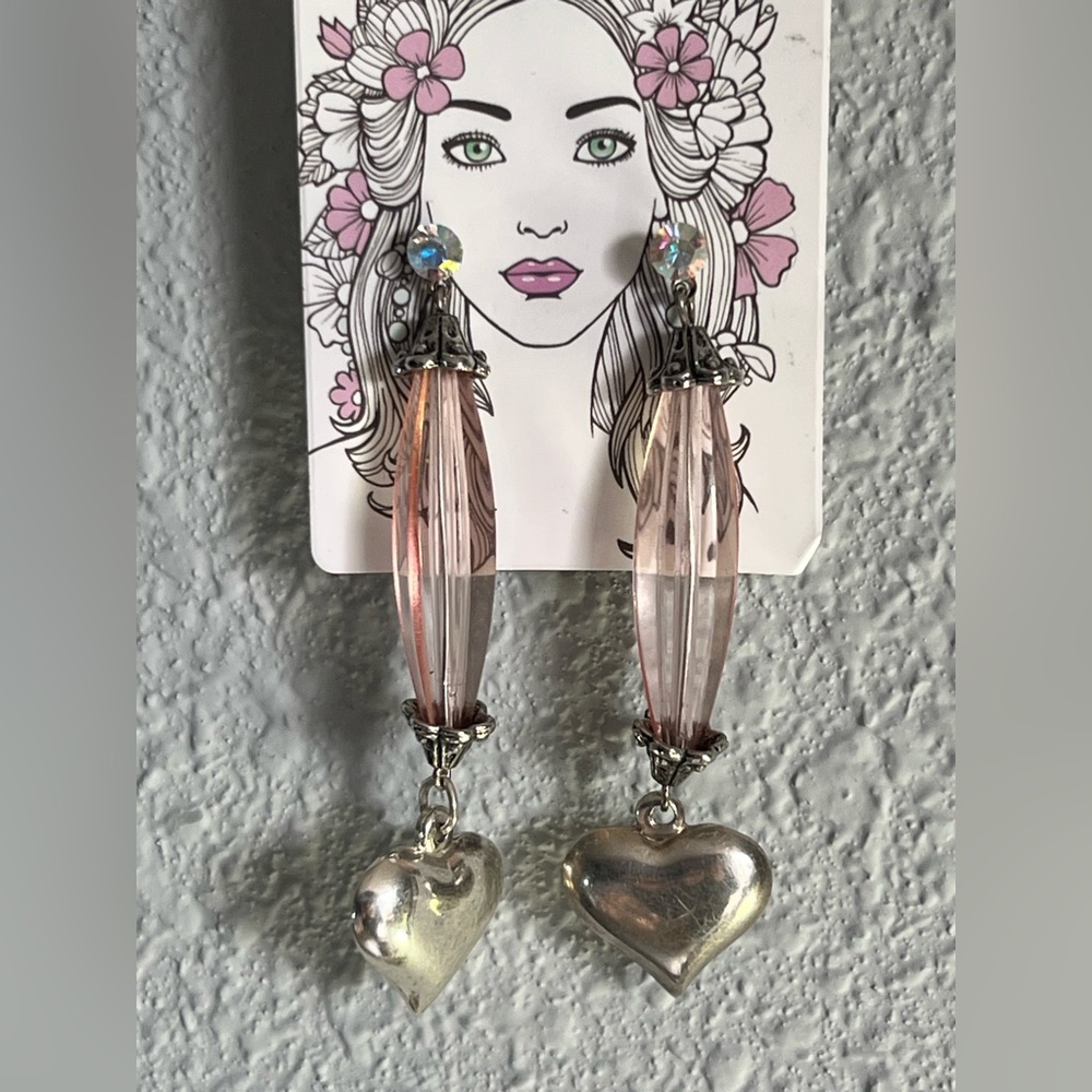 Pink Dangled Sterling Silver Hearts Earrings